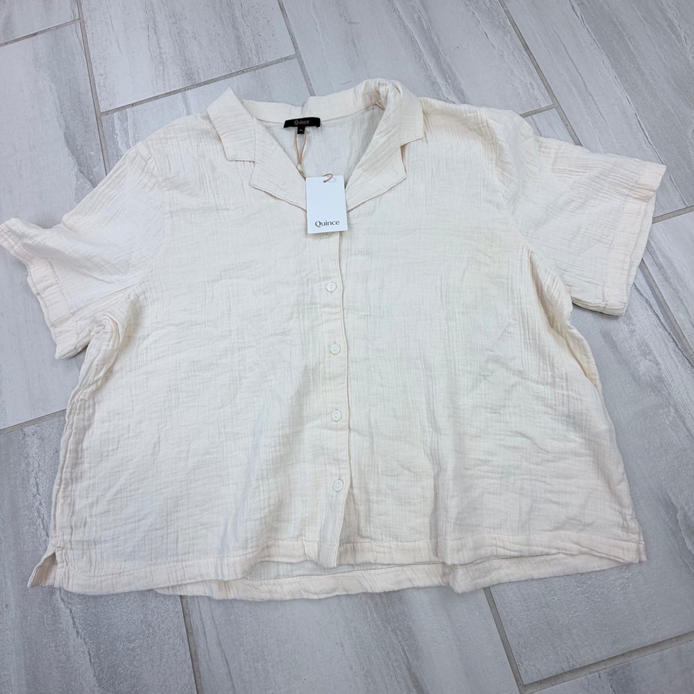 Quince Organic Cotton Gauze Short Sleeve Shirt Vintage Cream XL RK001 NEW